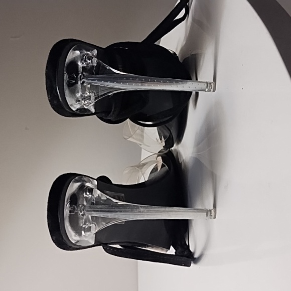 Fashion Nova clear & black lace-up stiletto sandals - Picture 6 of 7